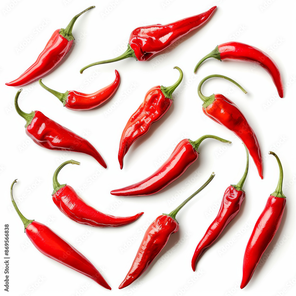 Collection of red chili peppers, isolated on a white background. Collection of red chili peppers, isolated on a white background.