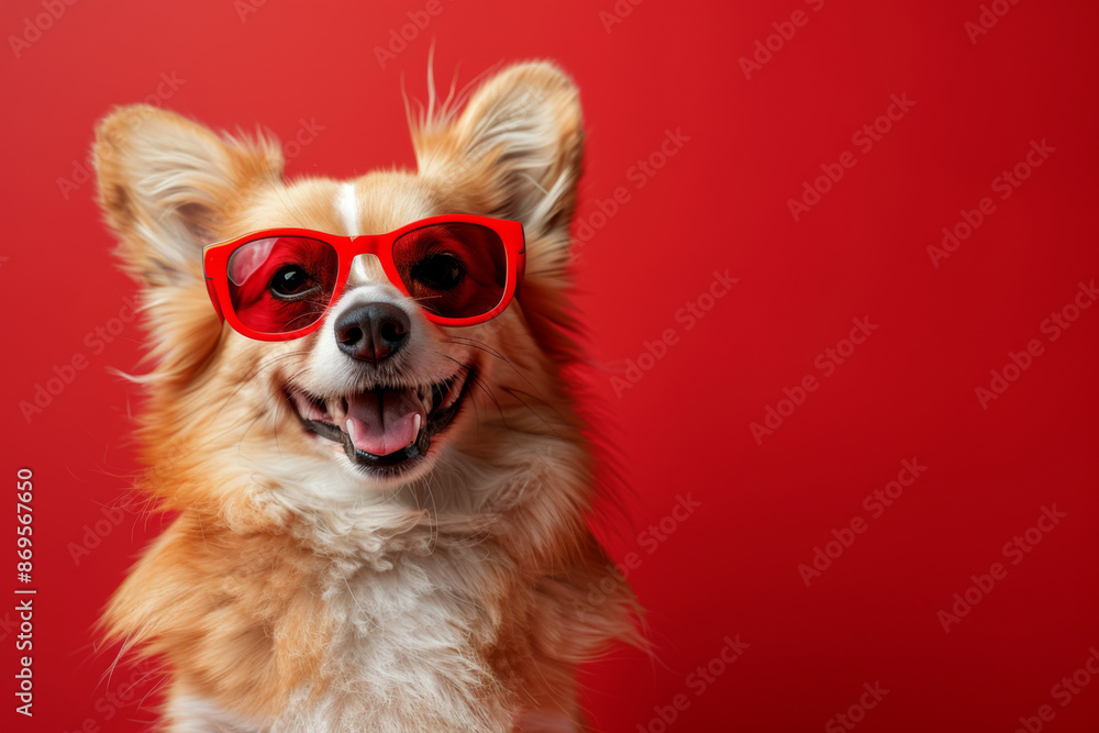 Smiling Dog Wearing Red Sunglasses Smiling Dog Wearing Red Sunglasses