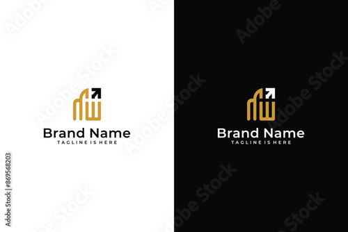 abstract arrow MW initials vector logo