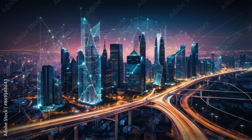 Fototapeta premium Smart city and abstract dot point connect with gradient
