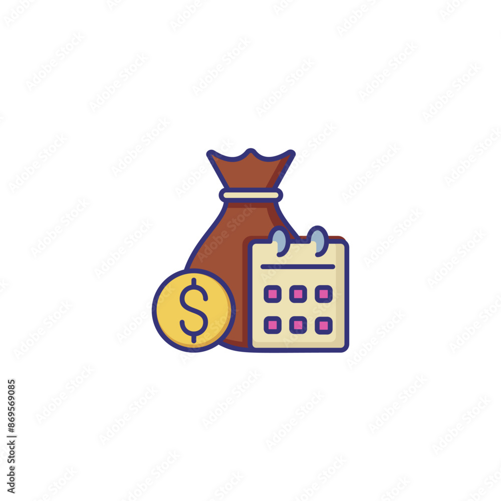Financial planning line icon. Sack of dollars and calendar. Finance management concept. Can be used for topics like business, budgeting, investment, accounting Financial planning line icon. Sack of dollars and calendar. Finance management concept. Can be used for topics like business, budgeting, investment, accounting