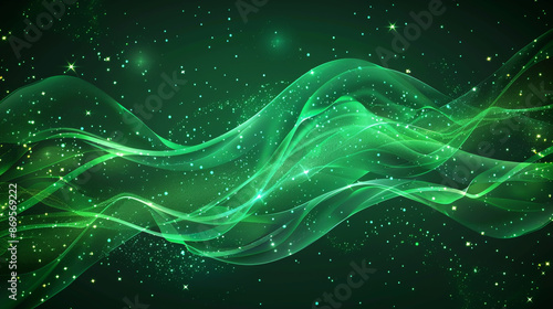 Abstract green glowing light background with wave and stars, glowing line vector illustration design for your banner © MdArif