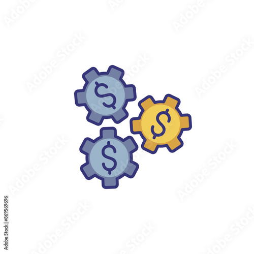 Fintech industry line icon. Dollar signs inside gears. Financial technology concept. Can be used for topics like money, innovation, economy