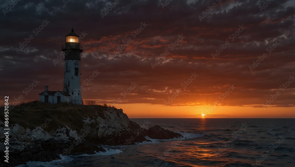 An abandoned lighthouse perched on a cliff, its solitary silhouette against a fiery sunset ai_generated An abandoned lighthouse perched on a cliff, its solitary silhouette against a fiery sunset ai_generated