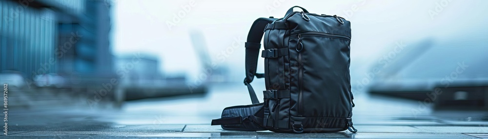 A sleek, black school backpack with ergonomic straps and ample storage space, displayed on a clean surface, professional and practical A sleek, black school backpack with ergonomic straps and ample storage space, displayed on a clean surface, professional and practical