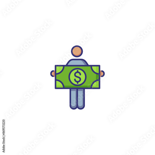 Man with money line icon. Male character holding dollar banknote. Money making concept. Can be used for topics like business, earning, income