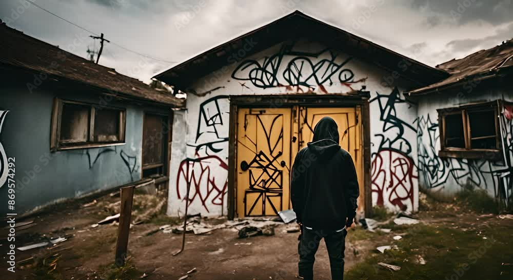 Graffiti man with sweatshirt graffitiing. Graffiti man with sweatshirt graffitiing.