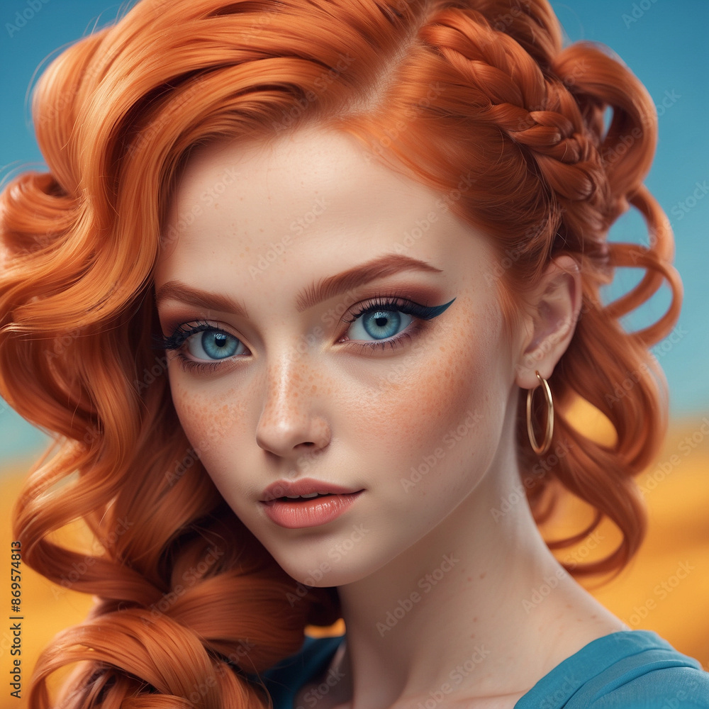 Fototapeta premium A woman with orange hair and blue eyes