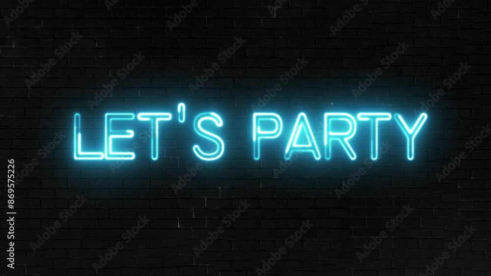 Let's Party text font with neon light. Luminous and shimmering haze inside the letters of the text Party. Lets Party neon sign. Let's Party text font with neon light. Luminous and shimmering haze inside the letters of the text Party. Lets Party neon sign.