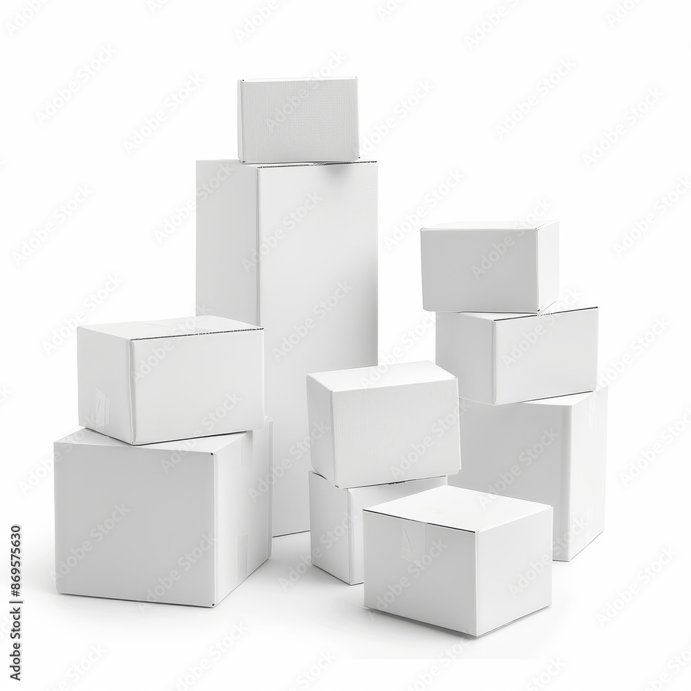 Assortment of blank white carton boxes, isolated on a white background. Assortment of blank white carton boxes, isolated on a white background.