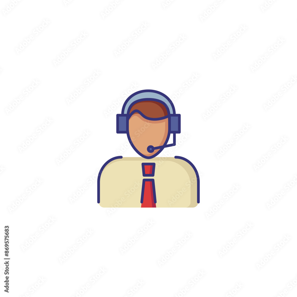 Phone support operator line icon. Character in tie with headset. Occupation concept. Can be used for topics like customer service, hotline, help, call center Phone support operator line icon. Character in tie with headset. Occupation concept. Can be used for topics like customer service, hotline, help, call center