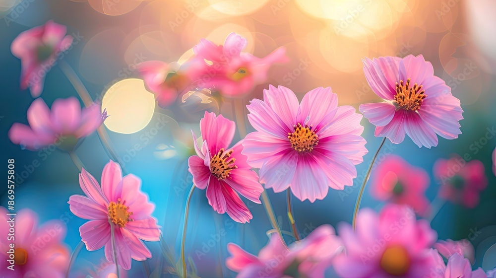 Soft morning light illuminating flower garden Soft morning light illuminating flower garden
