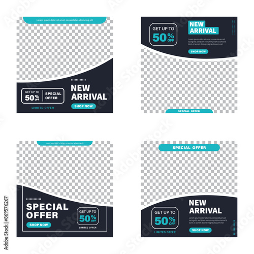 square social media sale new arrival banner post template vector