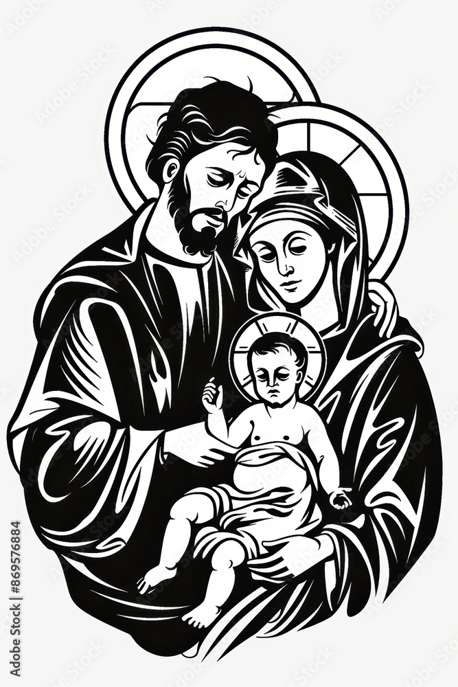 Fototapeta premium Representation of the Holy Family with baby Jesus. AI generative.
