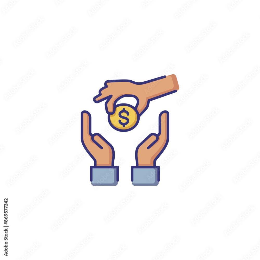 Sponsor line icon. Human hand giving dollar coin. Finance concept. Can be used for topics like donation, fundraising, investment Sponsor line icon. Human hand giving dollar coin. Finance concept. Can be used for topics like donation, fundraising, investment