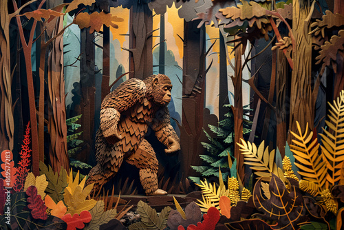 a paper cut out of a gorilla in a forest photo