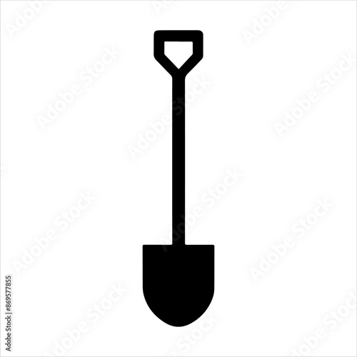 Shovel silhouette on white background. Shovel icon flat vector illustration design.