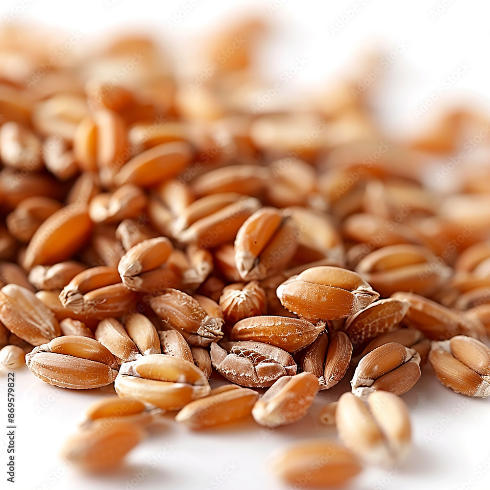 Obraz premium pile of wheat grains on the table against a white background. AI generative.