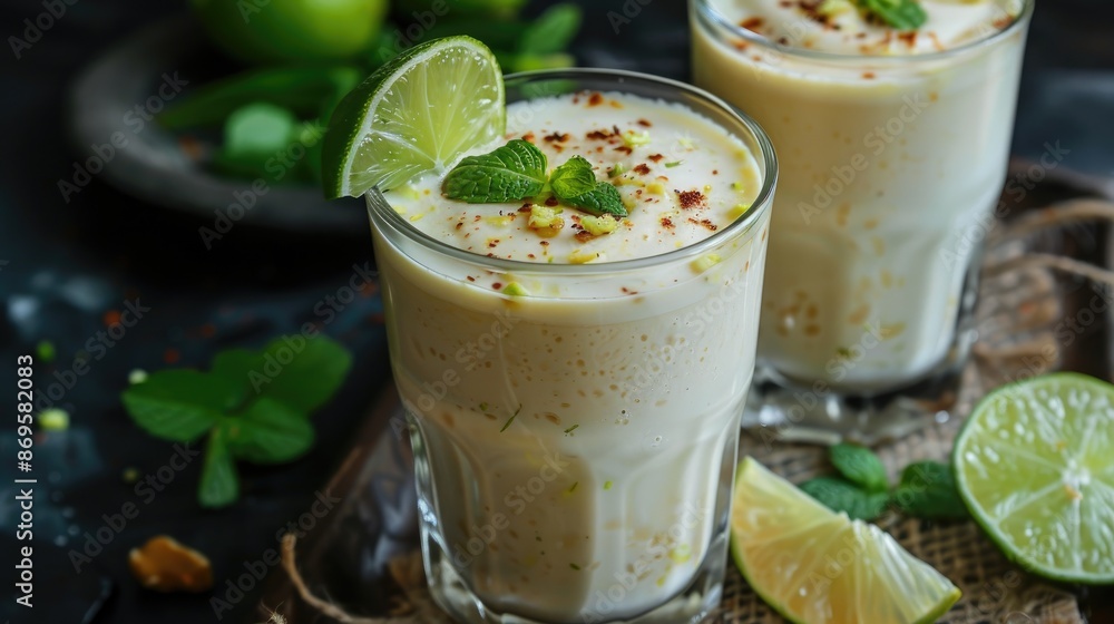 Aesthetically presented traditional Indian lime lassi Aesthetically presented traditional Indian lime lassi