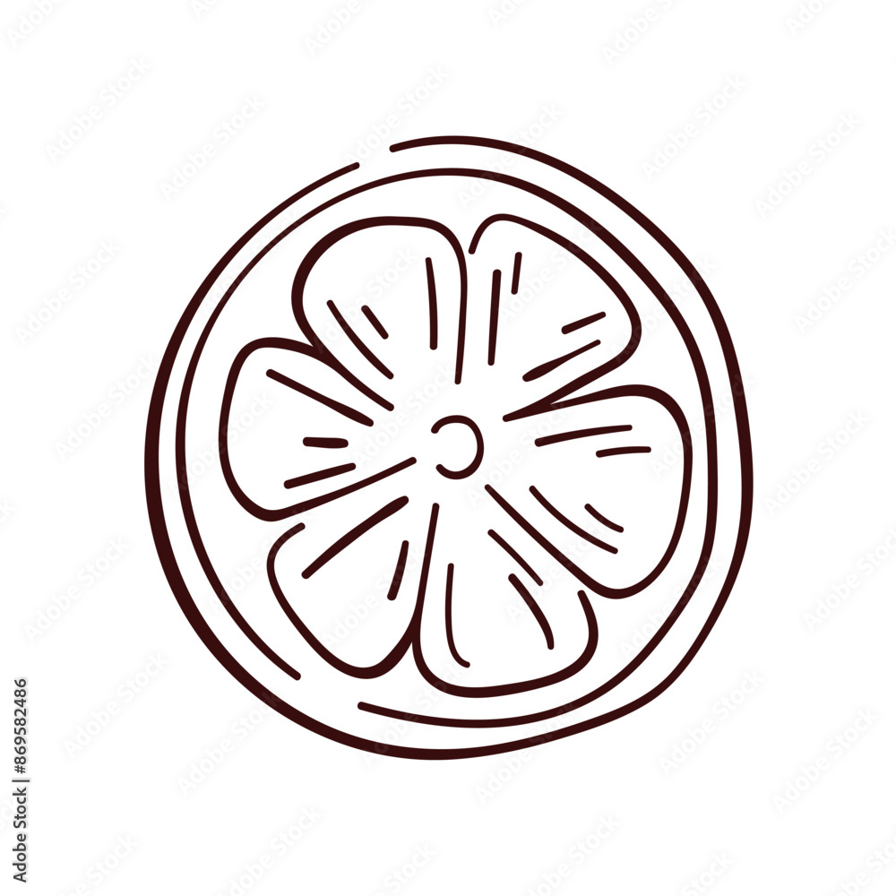 Lemon round slice line art style icon. Hand drawn outline citrus piece of circle shape. Summer design. Vector illustration isolated on a white background. Lemon round slice line art style icon. Hand drawn outline citrus piece of circle shape. Summer design. Vector illustration isolated on a white background.