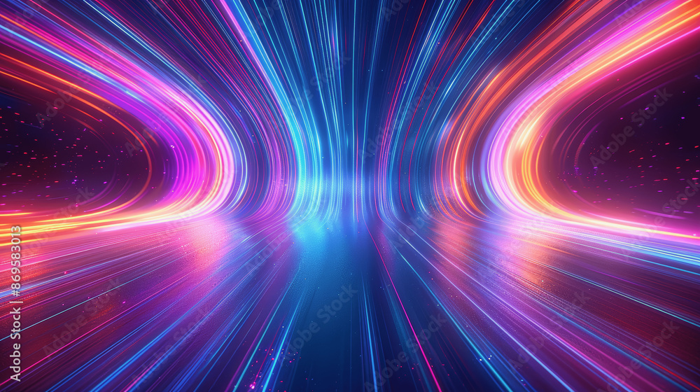 Abstract Multicolor Neon Light Streaks Background, 3D Render with Bright Colored Rays, Curved Glowing Lines in Blue, Purple, Pink, Orange Abstract Multicolor Neon Light Streaks Background, 3D Render with Bright Colored Rays, Curved Glowing Lines in Blue, Purple, Pink, Orange