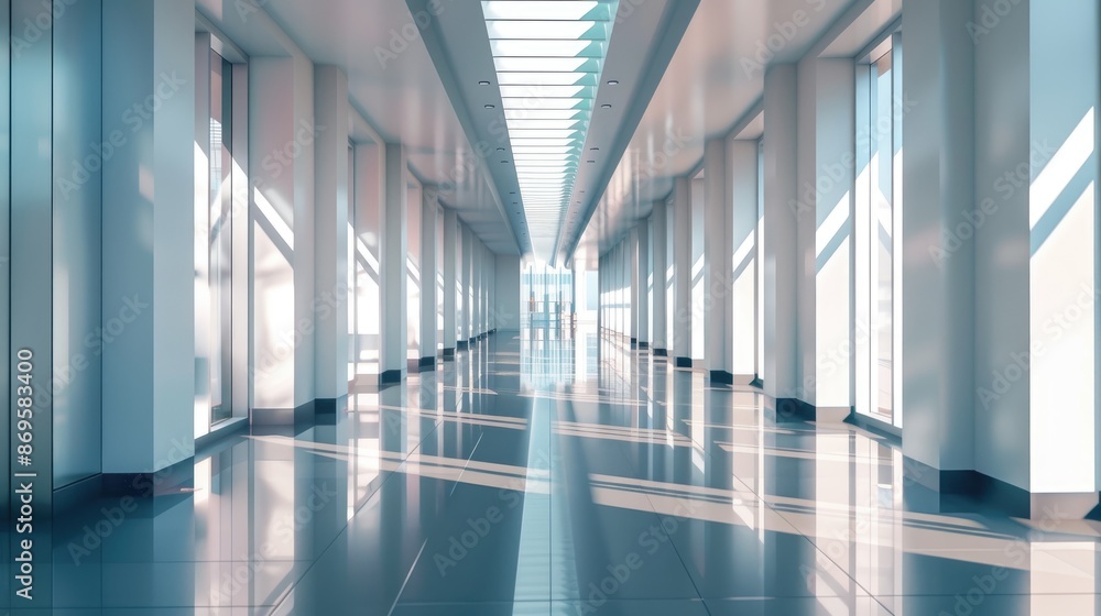 Modern empty foyer or office corridor with sleek clean layout. Idea indoor photos minimal style bright illumination office design lobby Modern empty foyer or office corridor with sleek clean layout. Idea indoor photos minimal style bright illumination office design lobby