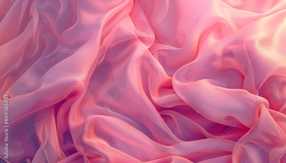 Fototapeta premium Flowing Pink Fabric with Elegant Folds Creating Soft Graceful Visual Texture and Patterns in Light