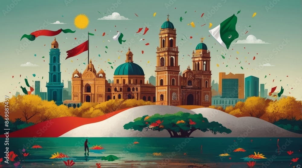 Fototapeta premium Flat illustration for mexico independance celebration