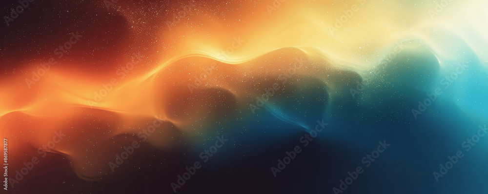 Obraz premium Abstract Colorful Gradient Background with Grainy Texture Blue Orange and Yellow Wave Black Backdrop Glossy Design for Posters Banners and Headers