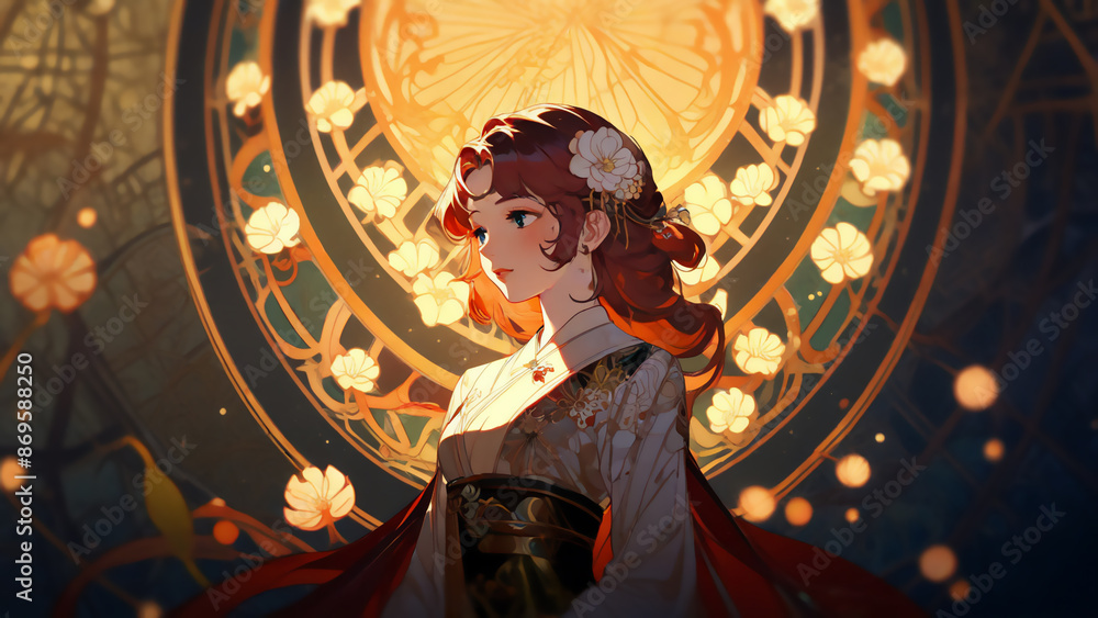 Fototapeta premium 花と女 AI画像 ジェネレーティブAI