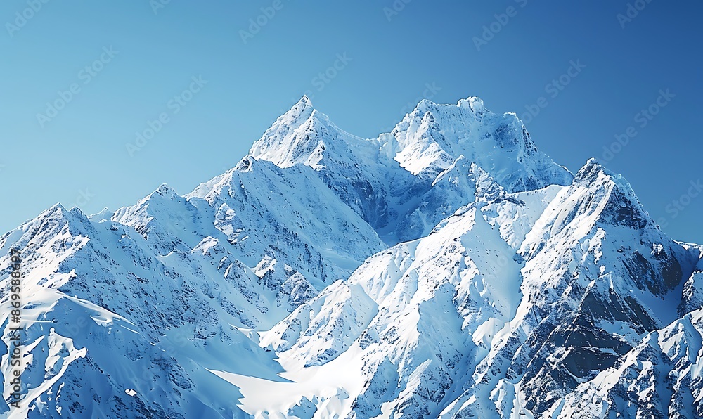 Fototapeta premium Snow-Capped Majestic Mountain Peaks, Cut Out with Clear Sky