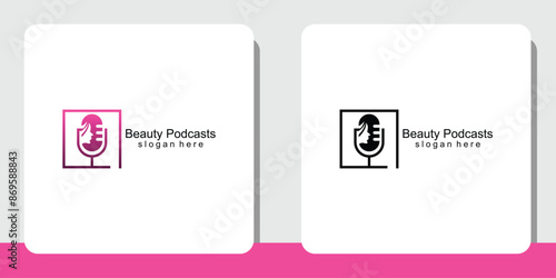 Creative beauty podcasts logo design with unique concept , premium vector