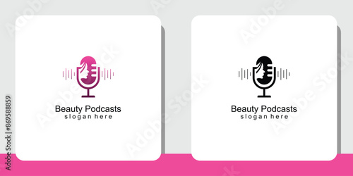 Creative beauty podcasts logo design with unique concept , premium vector