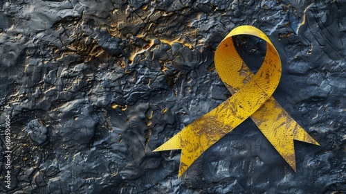 Appendix Cancer Awareness Month. Horizontal poster, free space for text. Yellow ribbon campaign. Symbol of Sarcoma, Bone Cancer Awareness, Suicide prevention, Endometriosis awareness photo