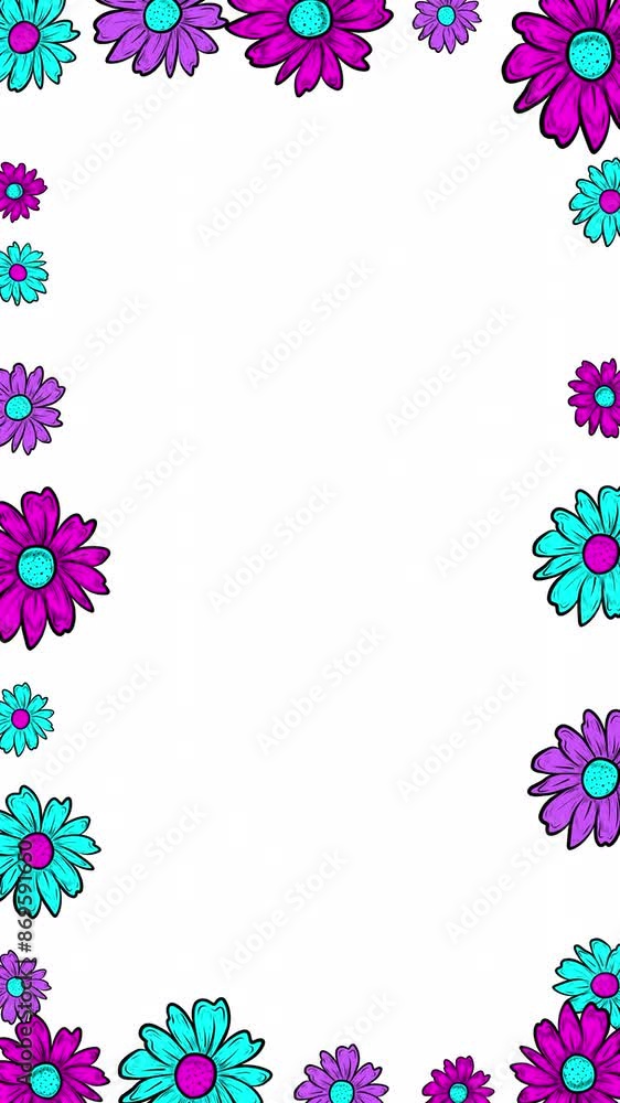 Animated Vertical Hand Drawn Daisy Flowers Creative Frame Template Neon Colors Engraving Daisy Flowers. nature concept design template Creative Design for Animated Cards Banners Web or Social Media. Animated Vertical Hand Drawn Daisy Flowers Creative Frame Template Neon Colors Engraving Daisy Flowers. nature concept design template Creative Design for Animated Cards Banners Web or Social Media.
