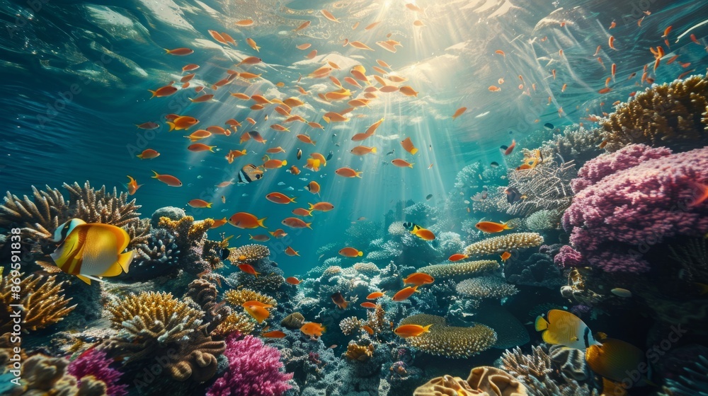 Obraz premium Coastal Majesty and Underwater Wonders: Cerbere-Banyuls Marine Reserve on the Mediterranean Coast of Southern France