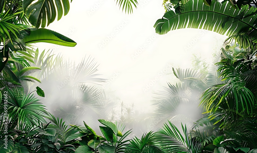 Naklejka premium Tropical Rainforest Canopy with Misty Dawn Light, Cut Out