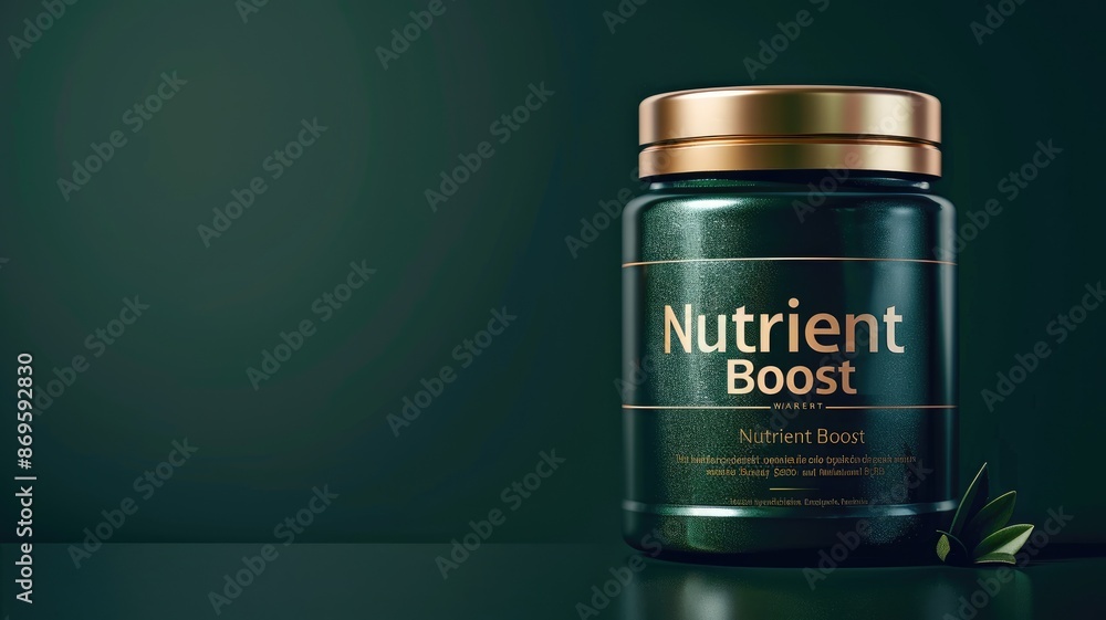 Dark green jar with golden lid labeled Dark green jar with golden lid labeled