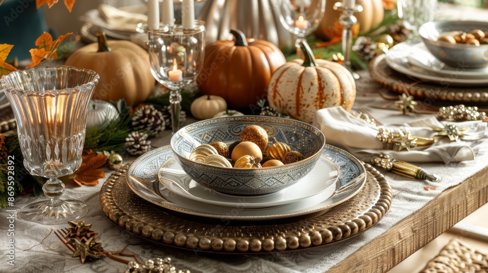 Elegant Autumn Thanksgiving Table Setting with Pumpkins Elegant Autumn Thanksgiving Table Setting with Pumpkins