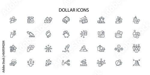 Dollar icon set.vector.Editable stroke.linear style sign for use web design,logo.Symbol illustration.