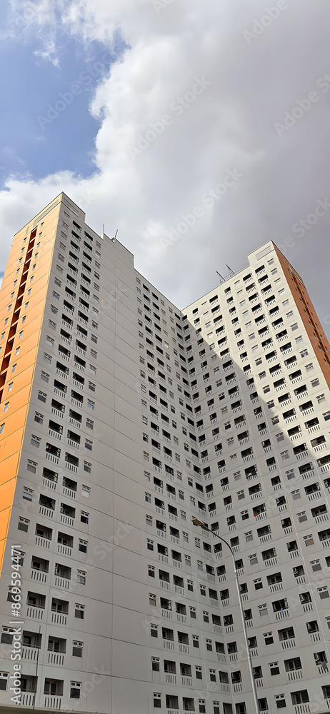 Fototapeta premium Tall building perspective, professional modern building skyscraper, tall apartment, business background, business template background, presentation background for your creative content