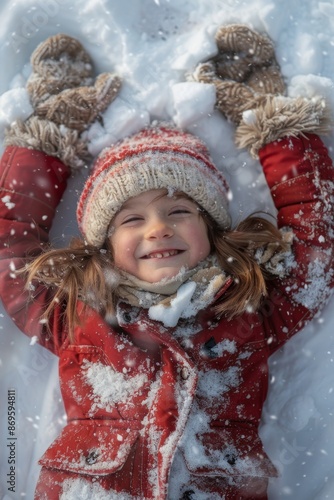 Child making a snow angel, capturing the pure joy and innocence of winter play