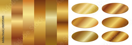 Set of vector metallic gold  gradients and oval stickers or frames