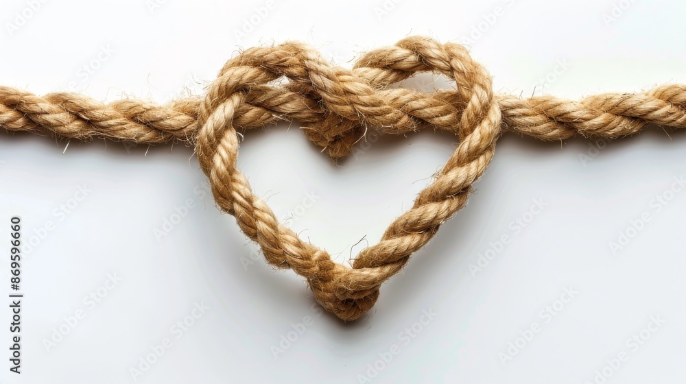 Heart Shaped Rope on White Background. A heart shape crafted from a piece of rope against a clean white background, symbolizing love and connection. Heart Shaped Rope on White Background. A heart shape crafted from a piece of rope against a clean white background, symbolizing love and connection.