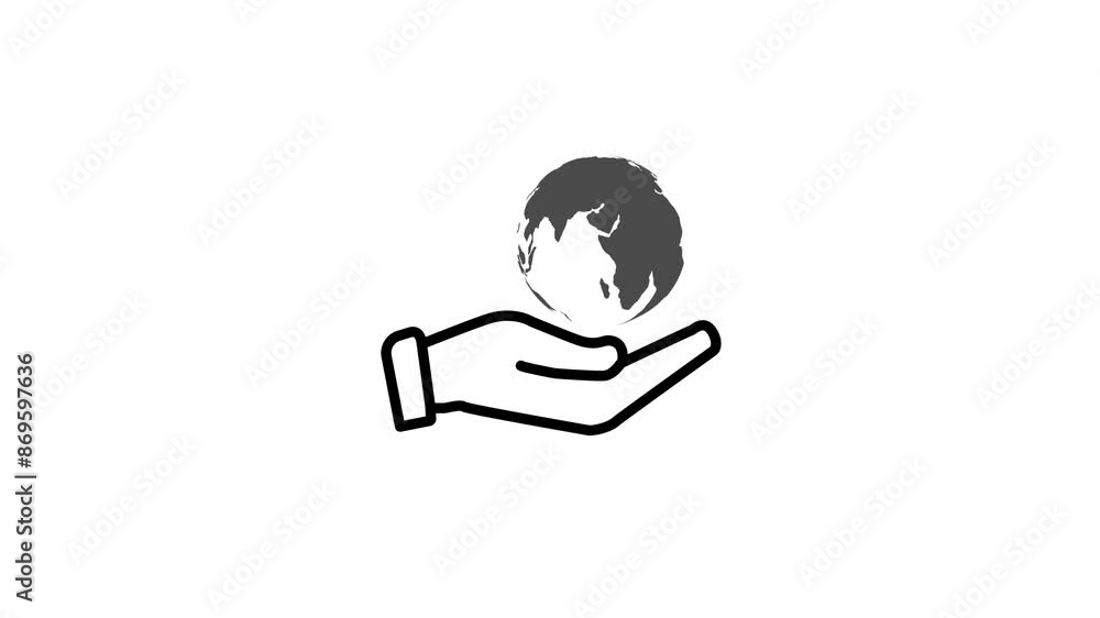 Holding globe earth icon animation. hand up rotating earth concept Holding globe earth icon animation. hand up rotating earth concept