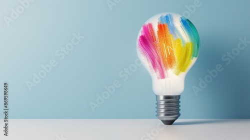 Bright idea bulb lamp with colorful glow, visualizing creative thinking and brainstorming