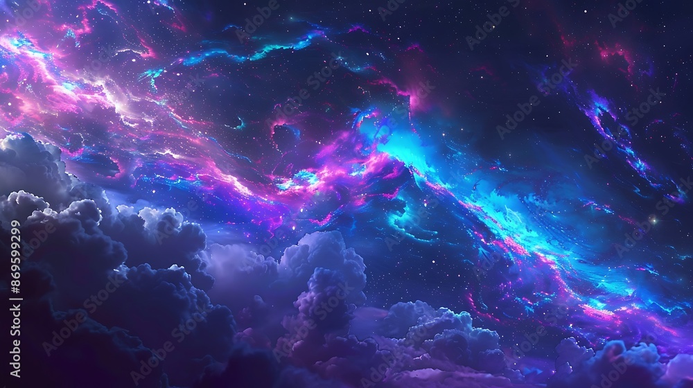 Electric blue and purple splashes on a midnight sky background. Electric blue and purple splashes on a midnight sky background.
