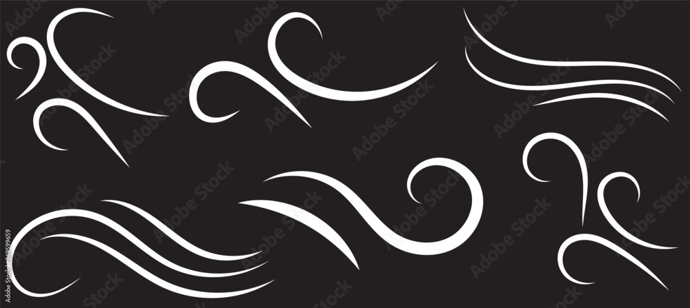 Big set of line winds. Air, wind, swirl in doodle illustration style. Vector illustration on white background Big set of line winds. Air, wind, swirl in doodle illustration style. Vector illustration on white background