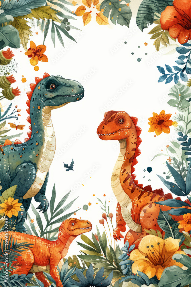 dinosaurs at edges in circle, blank white in the center of the page, white background,generative ai dinosaurs at edges in circle, blank white in the center of the page, white background,generative ai