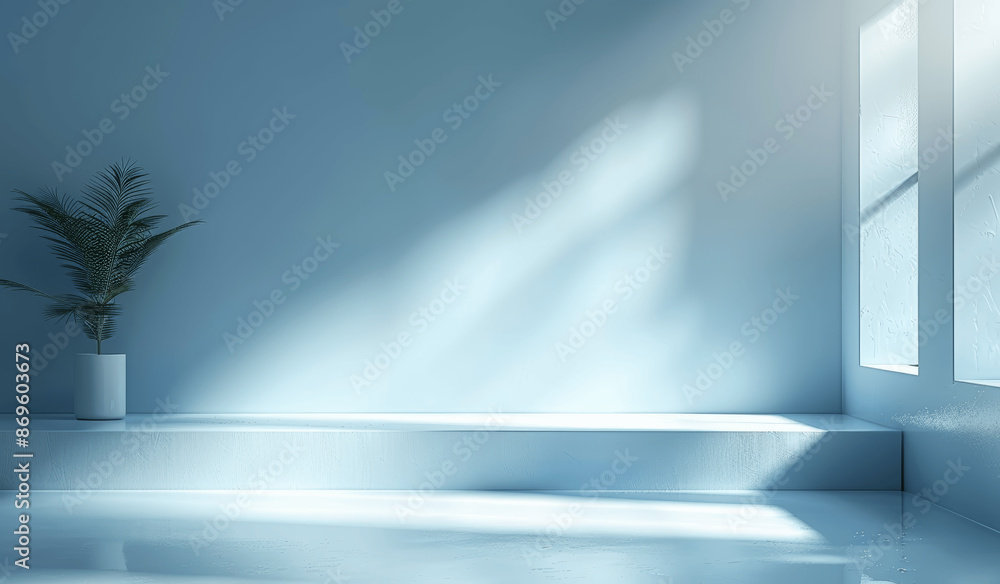 Abstract Minimal Light Blue Background for Product Display with Shadows and Light on Plaster Wall Abstract Minimal Light Blue Background for Product Display with Shadows and Light on Plaster Wall